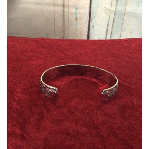 Faux Blue Opal Silver Tone Cuff Bracelet - Picture 7 of 10